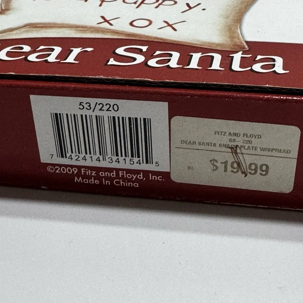 2009 Ceramic Fitz & Floyd Dear Santa BRING ME A PUPPY Snack Plate Spreader & Box
